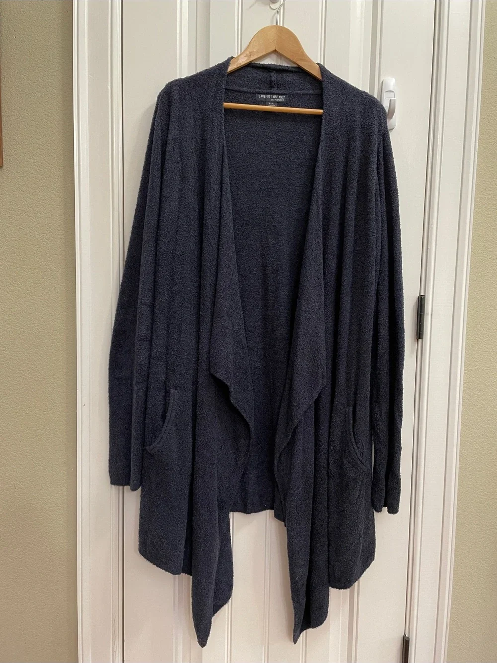 BAREFOOT DREAMS Navy Blue Open-Front Draped Cardigan Size L/XL